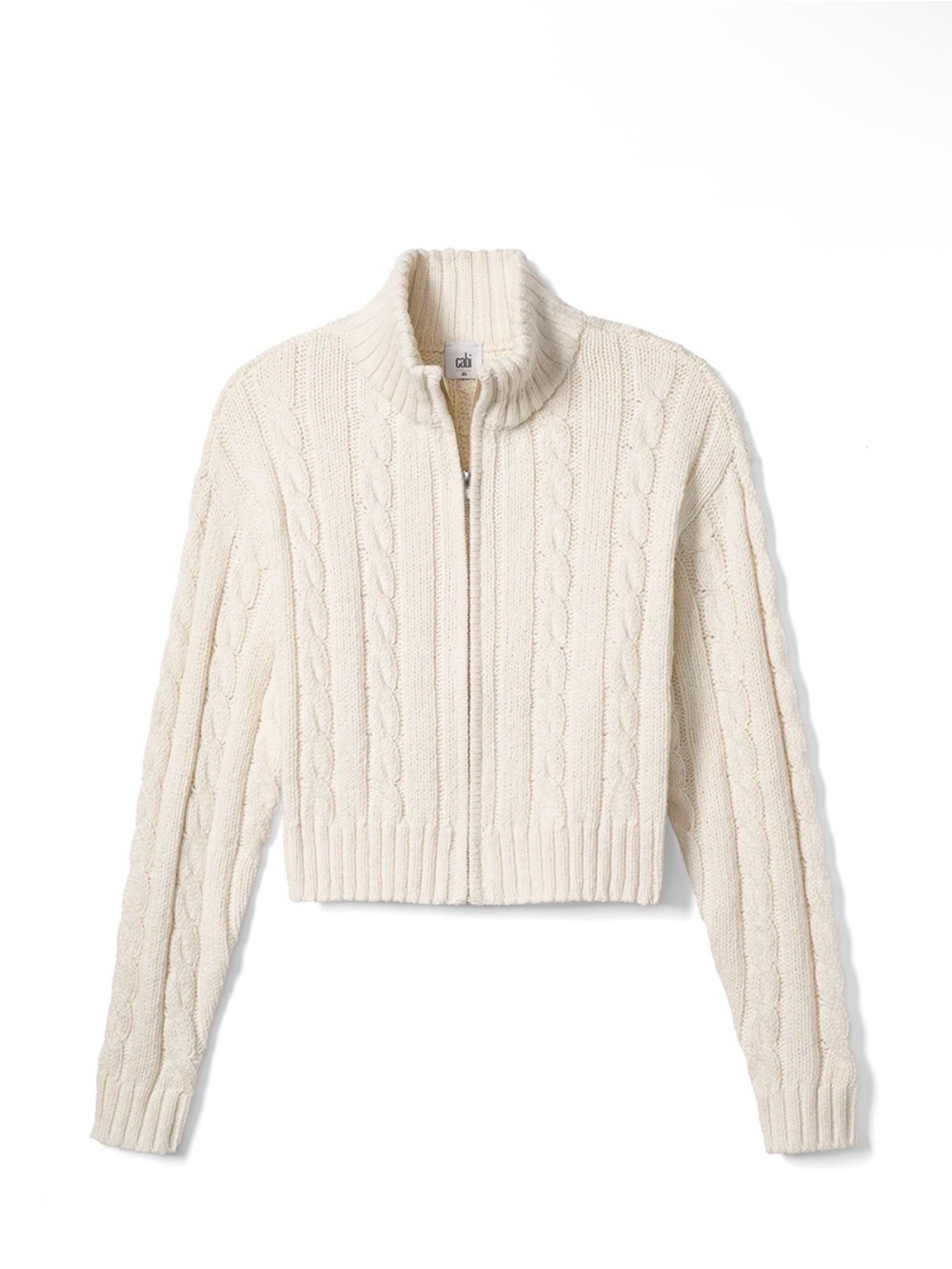 Cabi Eastwood Cardigan Cable-Knit Zip-Up Sweater Jacket - Cream